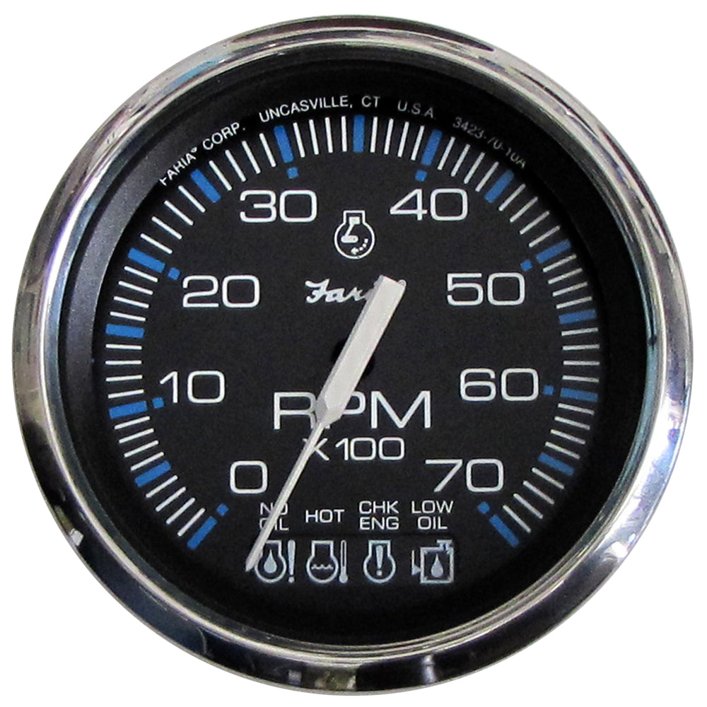 Faria Chesapeake Black SS 4" Tachometer w/Systemcheck Indicator - 7000 RPM (Gas) f/ Johnson / Evinrude Outboard) [33750]