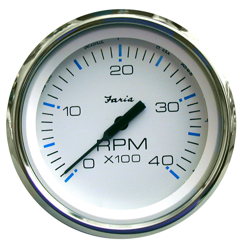 Faria Chesapeake White SS 4" Tachometer - 4000 RPM (Diesel)(Mechanical Takeoff  Var Ratio Alt) [33842]
