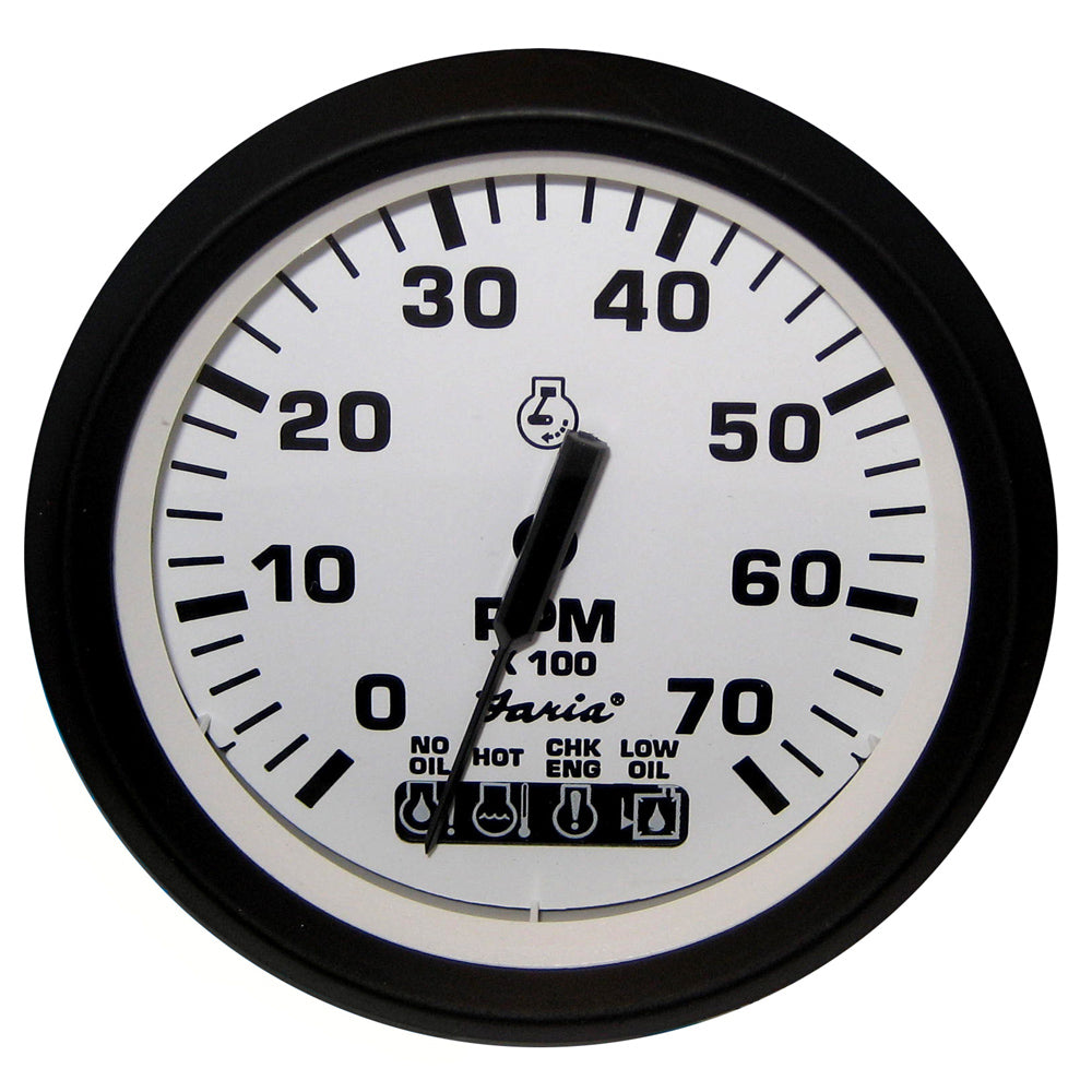 Faria Euro White 4" Tachometer w/ SystemCheck Indicator 7000 RPM (Gas) (Johnson / Evinrude Outboard) [32950]