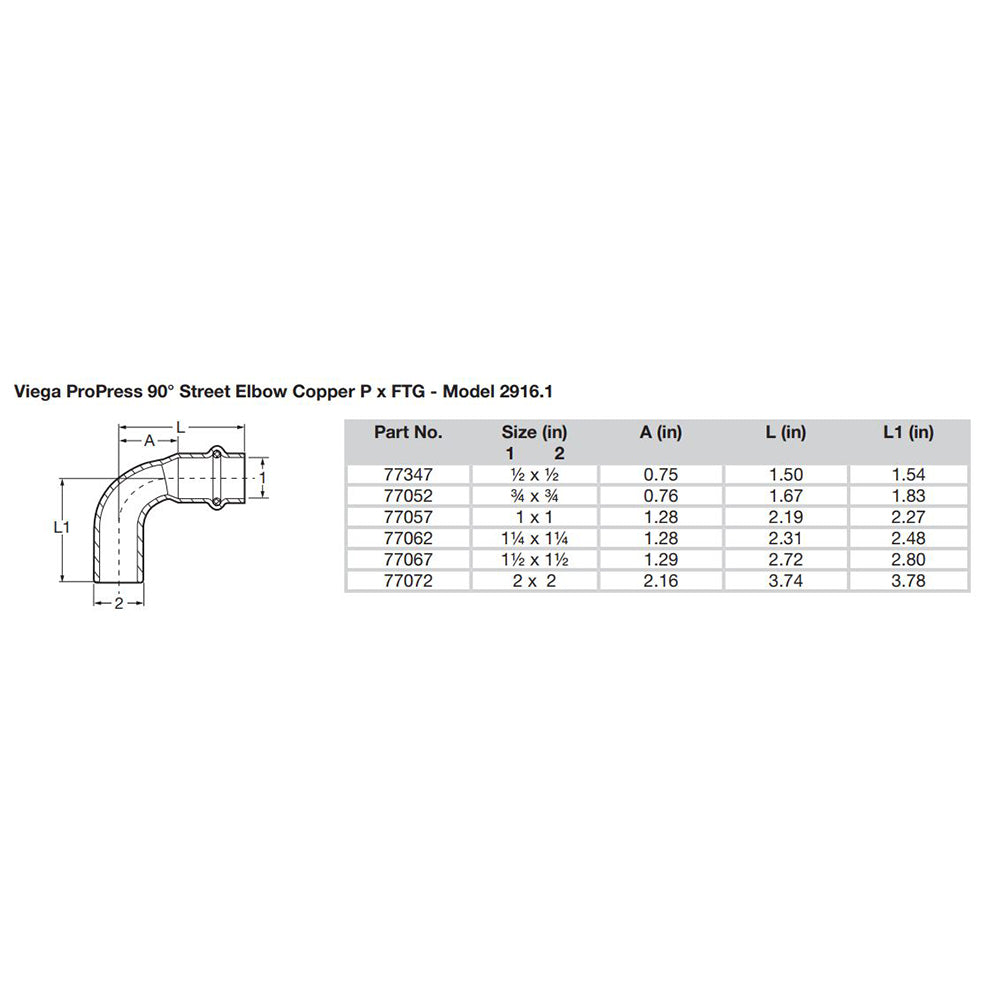 Viega ProPress 1" - 90 Copper Elbow - Street/Press Connection - Smart Connect Technology [77057]