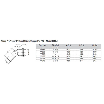 Viega ProPress 3/4" - 45 Copper Elbow - Street/Press Connection - Smart Connect Technology [77053]