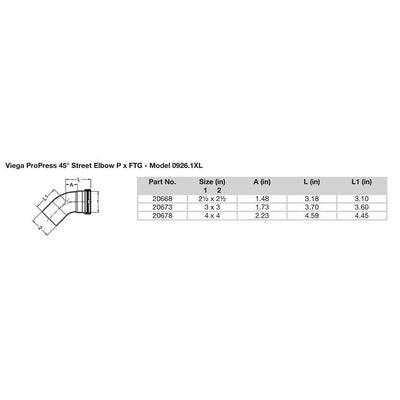 Viega ProPress - 2-1/2" - 45 Copper Elbow - Street/Press Connection - Smart Connect Technology [20668]