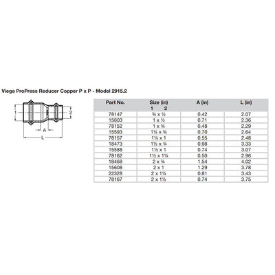 Viega ProPress 2" x 1-1/2" Copper Reducer - Double Press Connection - Smart Connect Technology [78167]