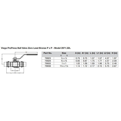 Viega ProPress 1/2" Zero Lead Bronze Ball Valve w/Stainless Stem - Double Press Connection - Smart Connect Technology [79923]