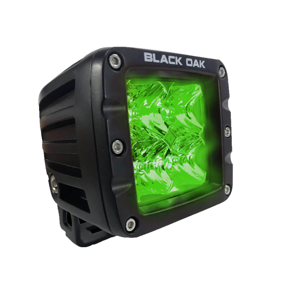 Black Oak 2" Green LED Hog Hunting Pod Light - Flood Optics - Black Housing - Pro Series 3.0 [2G-POD3OS]